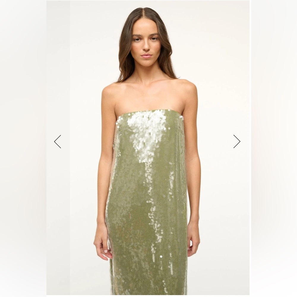 Staud Casey Strapless Sequin Maxi Dress in Garden Moss